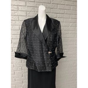 R&M Richards Women Black Satin Sequin Sheer Jacket Top Size 16